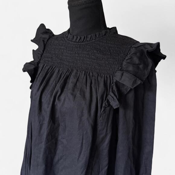 GAP Tops - gap womens ruffle neck smocked pleated top sz S black boxy victorian romantic